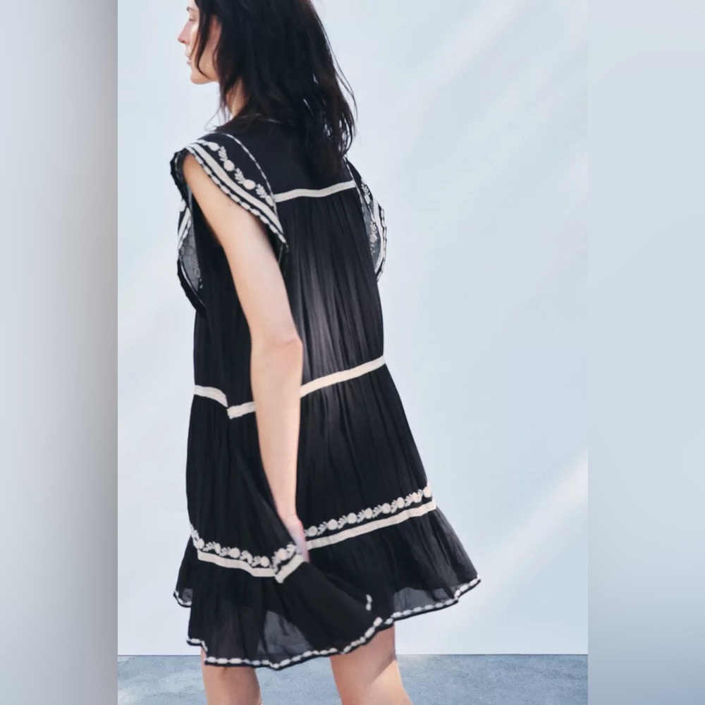 NWT Zara ZW Collection Contrast Embroidered Dress - Picture 3 of 9
